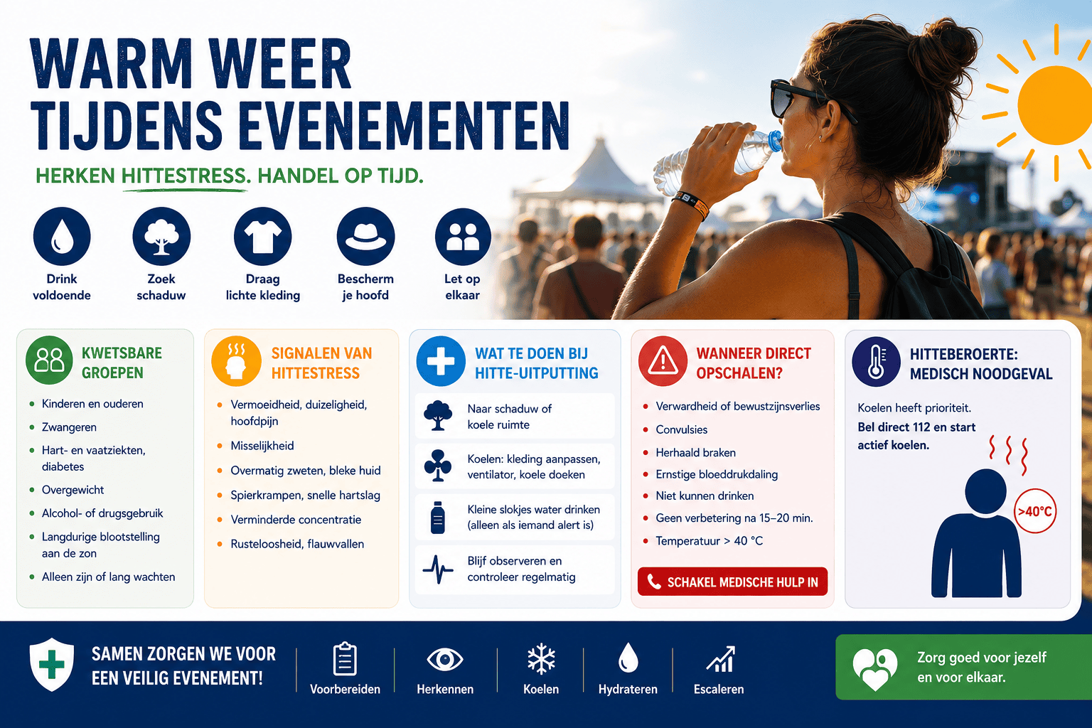 Warm weer tijdens evenementen: herken hittestress en handel op tijd